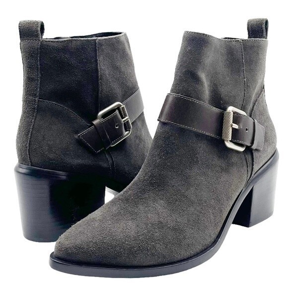 NWT AllSaints Jason Boot Charcoal Gray Suede Buckle Ankle Bootie Women’s Size 9 - Picture 3 of 16